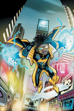 Static's 2011 redesign and cover of his second key solo series (Static Shock #1), art by Scott McDaniel.