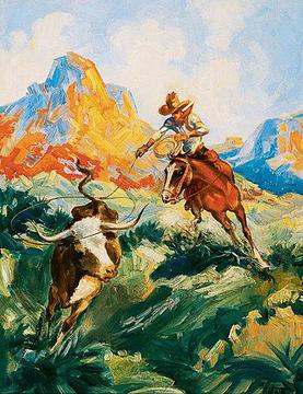 Roping, oil painting by Fred Harman