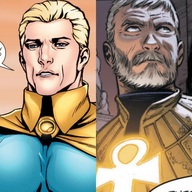 Young and old versions of Kent Nelson. Art by Jesus Saiz (left image) and Alvaro Martinez Bueno, Raul Fernandez, Brad Anderson (right image). Kent Nelson Unmasked 001.jpg