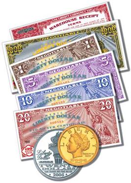 The currency was issued in minted metal rounds (similar to coins), gold and silver certificates and electronic currency (eLD). ALD certificates are 