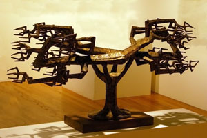 Satoru Abe, East and West, welded copper and bronze, 1971, Hawaii State Art Museum 'East and West', welded copper and bronze sculpture by --Satoru Abe--, 1971, --Hawaii State Art Museum--.jpg