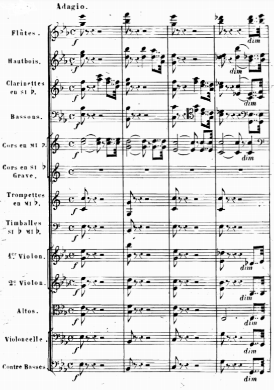 The opening of Gounod's Second Symphony: "The introductory Adagio in the key of E flat speaks of Beethoven's Eroica".[127]