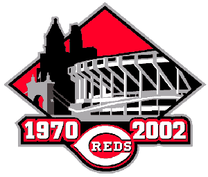 The logo the Reds used in 2002 for their final season at Riverfront Stadium/Cinergy Field.