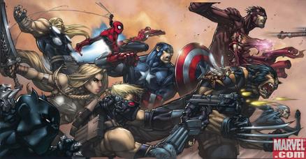 Promotional art for cover of The Ultimates 3 #1 (February 2008), by Joe Madureira and Christian Lichtner.
