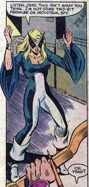 Mockingbird encounters Hawkeye. Art by Mark Gruenwald.