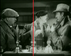 Split-screen showing restored (left) and pre-restored (right) image from The House of Fear.[55]
