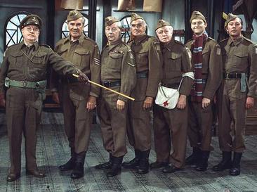Le Mesurier (second from left) with the cast of Dad's Army, from the 1971 Christmas Special Battle of the Giants!