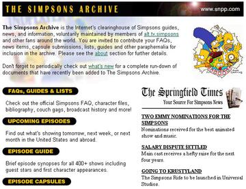The Simpsons Archive main page.