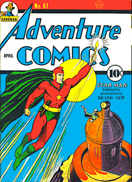 Ted Knight as the original Starman, as he appeared on the cover of Adventure Comics #61 (April 1941). Art by Jack Burnley.
