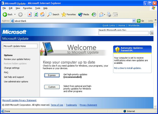 The Microsoft Update website in Internet Explorer 6 on Windows XP