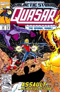 Quasar #32 (March 1992). Cover art by Greg Capullo and Harry Candelario.
