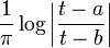 \frac{1}{\pi}\log \left \vert \frac{t-a}{t-b}\right \vert \,