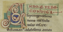 Anno ab urbe condita, rubricated and with a decorated initial, from the medieval Chronicle of Saint Pantaleon. Anno ab urbe condita (medieval).png
