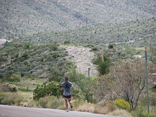 Soldier running up McKelligon Canyon for his daily endurance training PT FtBlissSoldierOnDailyPTrunningInMcKelligonCanyon.JPG