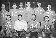 Team photo of BG's first intercollegiate hockey team in 1965. 1965BGSUhkyteam.jpg