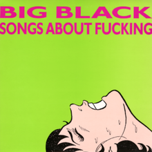 a manga-style drawing of a woman’s head tilted back, her teeth gritted, and eyes shut in an orgasmic expression, on a green background. The band name and title appear above.