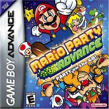 North American box art, displaying Mario, Princess Peach, Toad, Yoshi, Bowser, Koopa Kid, and a Star