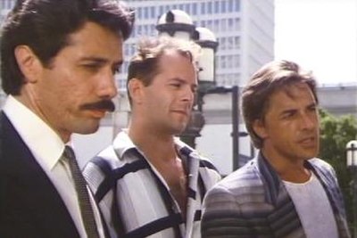 Edward James Olmos, Bruce Willis (center), and Don Johnson in the episode "No Exit"