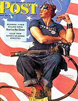 "Rosie the Riveter" as depicted by Norman Rockwell in 1943.