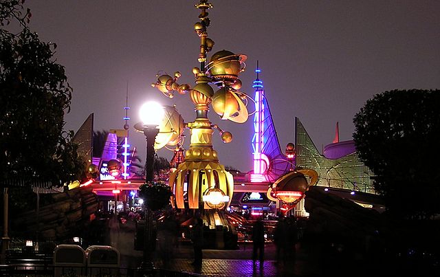 Disneyland's Tomorrowland at night