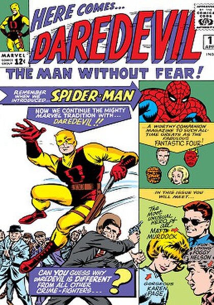 The cover of the first issue of Daredevil (April 1964) features the superhero's debut. Art by Bill Everett.