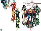 The antimatter Crime Syndicate of Amerika (and their good counterparts) featured on the cover of the JLA: Earth 2 graphic novel; art by Frank Quitely. JLAearth2.jpg