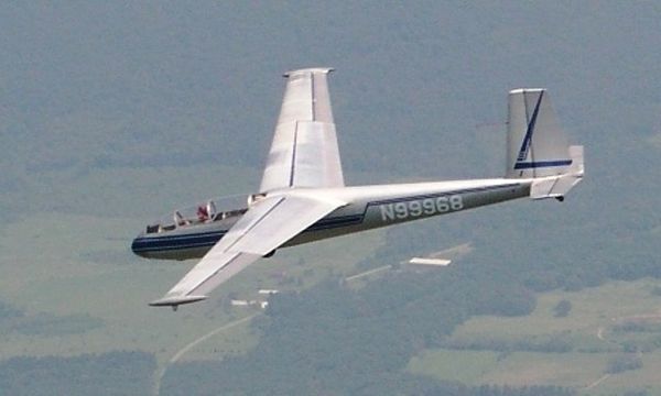 LET L-13 two-seat glider showing forward swept wing