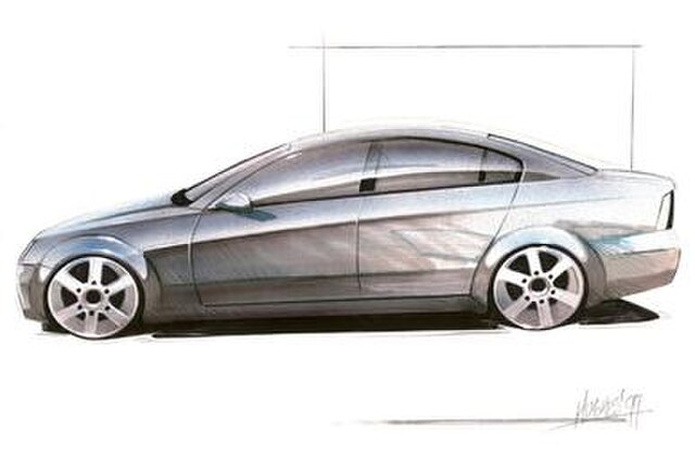 Early 1999 design sketch by Peter Hughes formed the basis for the sedan's profile