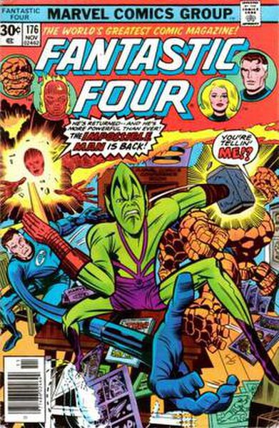 The Impossible Man appears on the cover of Fantastic Four #176 (Nov. 1976). Art by George Perez