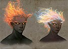 Concept art of the new genasi race. Their inclusion in Mask of the Betrayer had been a point of contention among the design team. Genasi MotB.jpg