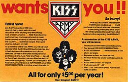 Kiss Army membership form in 1978 used language similar to earlier military recruitment posters Kiss Army form.jpg