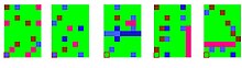 A strip map: this strip map represents five panels on one strip. The lowerleft square around the die on each panel represents a reference die, which is used to align between wafer testing and die attachment Stripmap.jpg