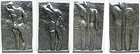 Henri Matisse, The Back Series, bronze, left to right: The Back I, 1908–09, The Back II, 1913, The Back III 1916, The Back IV, c. 1931, all Museum of Modern Art, New York City