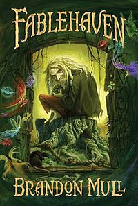 Edisi hardcover penutup Fablehaven, yang memiliki penyihir, Muriel Taggert.