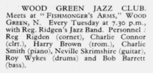 Magazine listing for the Wood Green Jazz Club in 1950 Wood Green Jazz Club listing.png