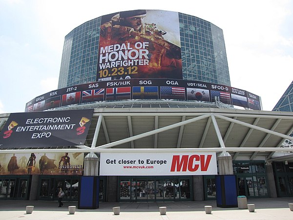 The Los Angeles Convention Center during E3 2012, with Medal of Honor: Warfighter occupying entrance advertising.