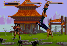 Gameplay screenshot of the Sega Genesis version MD Dragon - The Bruce Lee Story.png