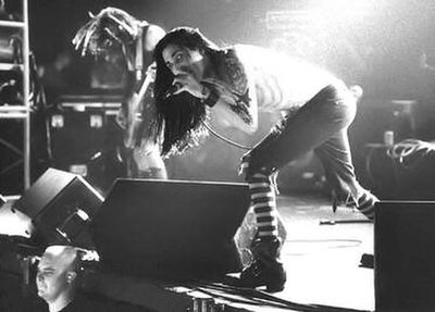 Twiggy Ramirez and Marilyn Manson performing at the Slammie Awards show in Fort Lauderdale, Florida, on July 3, 1994.