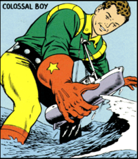 Gim Allon as Colossal Boy, in his Silver Age costume, art by Curt Swan and George Klein.