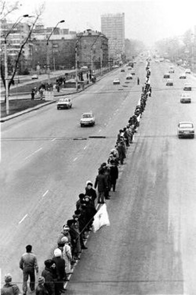 Over 300,000 Ukrainians participated in the human chain on 21 January 1990.