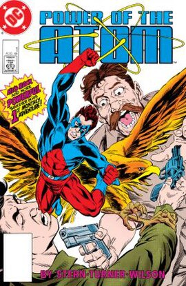 Power of the Atom #1 (June 1988), depicting the Atom in his new costume. Art by K.S. Wilson, Dwayne Turner