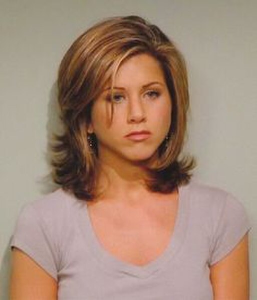 Jennifer Aniston portraying her character while donning the famous "Rachel" haircut during the second-season episode "The One with Phoebe's Husband". 
