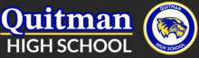 Logo for Quitman High School displaying the name and logo with a wolverine's head in the center of the circle to the right of the name of the school