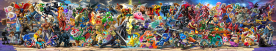 A mural featuring the fighters in Super Smash Bros. Ultimate, which includes every playable character in the series Smash Bros Ultimate banner.png