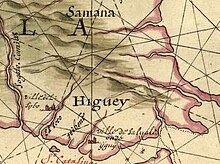Hill profiles on a 1639 map of Hispaniola by Joan Vinckenboons Higuey.jpg