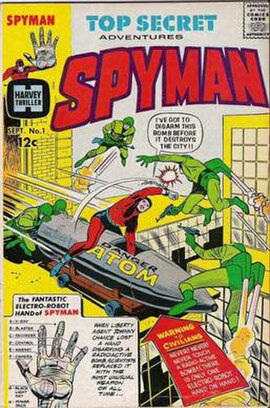 Steranko's first published comic book art: inset in artist George Tuska's cover of Harvey Comics' Spyman #1 (Sept. 1966)