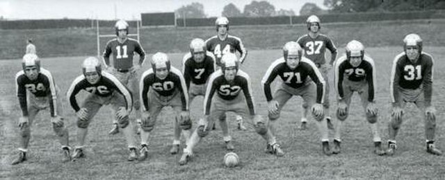 1943 Steagles starting line-up Back row (left to right): John Wilcox, back (#11); Ben Kish, back (#44); Ernie Steele, halfback (#37) Middle row: Roy Z