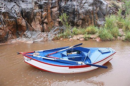 Dory in the mouth of Shinumo Creek (Mile 109.3) Dory in Shinumo Creek by Tom Martin.jpg