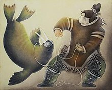 The Power of Tunniq, 2006, etching and aquatint. This print illustrates the supposed incredible strength of the Dorset People, who lived in the Canadian arctic before the arrival of the Inuit. Germaine arnaktauyok-the power of tunniq.jpg