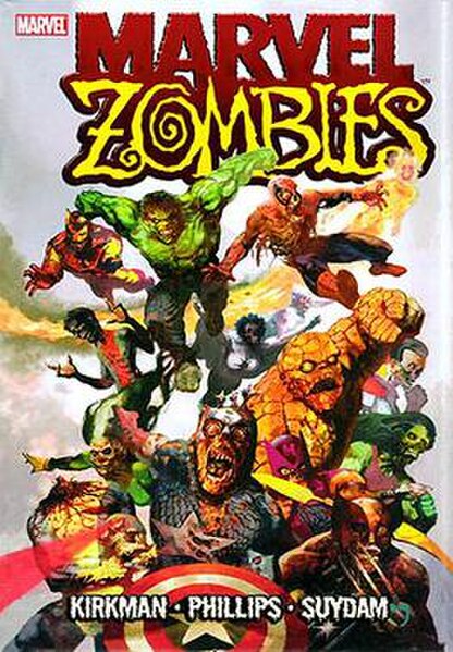 Cover of Marvel Zombies parodying Secret Wars (2006), hardcover collected edition, art by Arthur Suydam